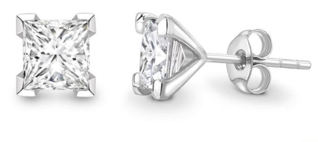 Princess-cut diamond stud earrings in silver