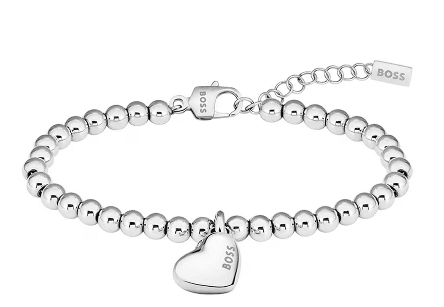Silver beaded bracelet with heart charm