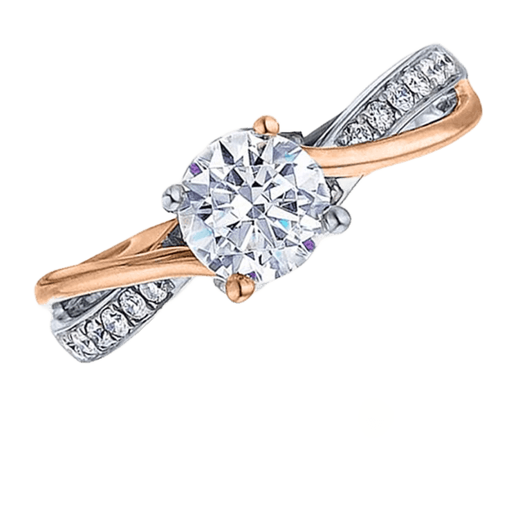 Rose and white gold entwined bypass diamond engagement ring